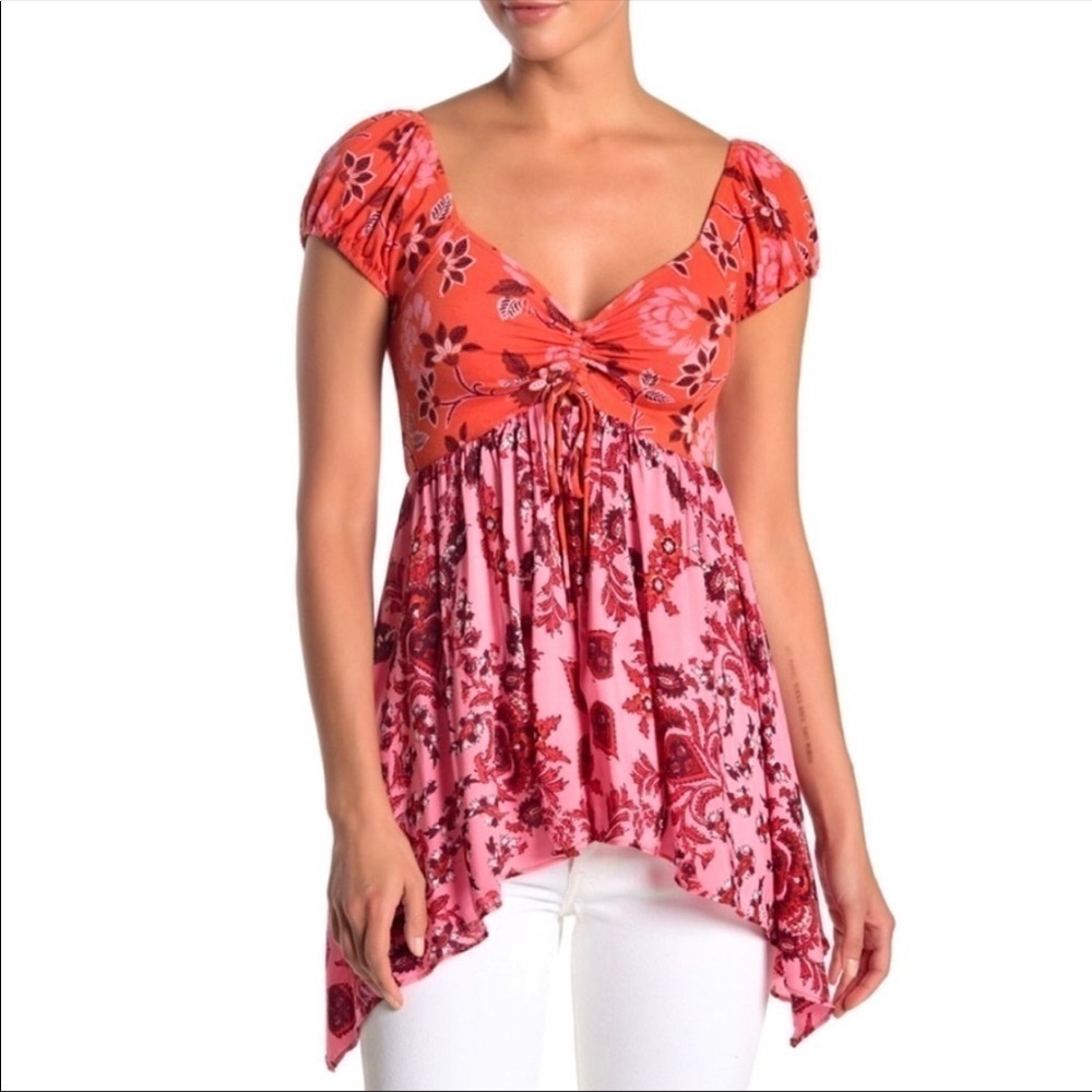 Free People La‎ Bamba Floral Cap Sleeve Top Size M